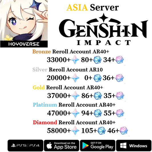 [Asia/AS] [INSTANT] Primogems Fates Genshin Impact Reroll Starter Account