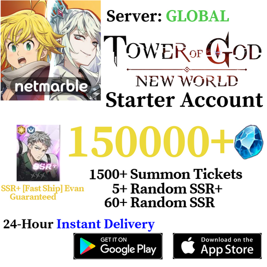 [GLOBAL] [INSTANT] SSR+ Evan + 140000+ Gems | Tower of God New World Starter Reroll Account