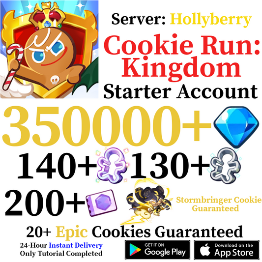 [GLOBAL/Hollyberry][INSTANT] 350,000 Gems + Stormbringer Cookie | Cookie Run: Kingdom Starter Reroll Account