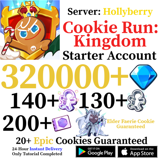 [GLOBAL/Hollyberry][INSTANT] 320,000 Gems + Elder Faerie Cookie | Cookie Run: Kingdom Starter Reroll Account