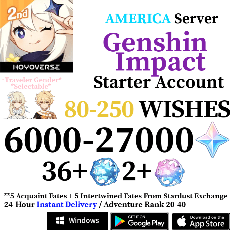 [America/NA] [INSTANT] 6000-27000+ Primogems Fates Genshin Impact Reroll Starter Account - Skye1204 Gaming Shop