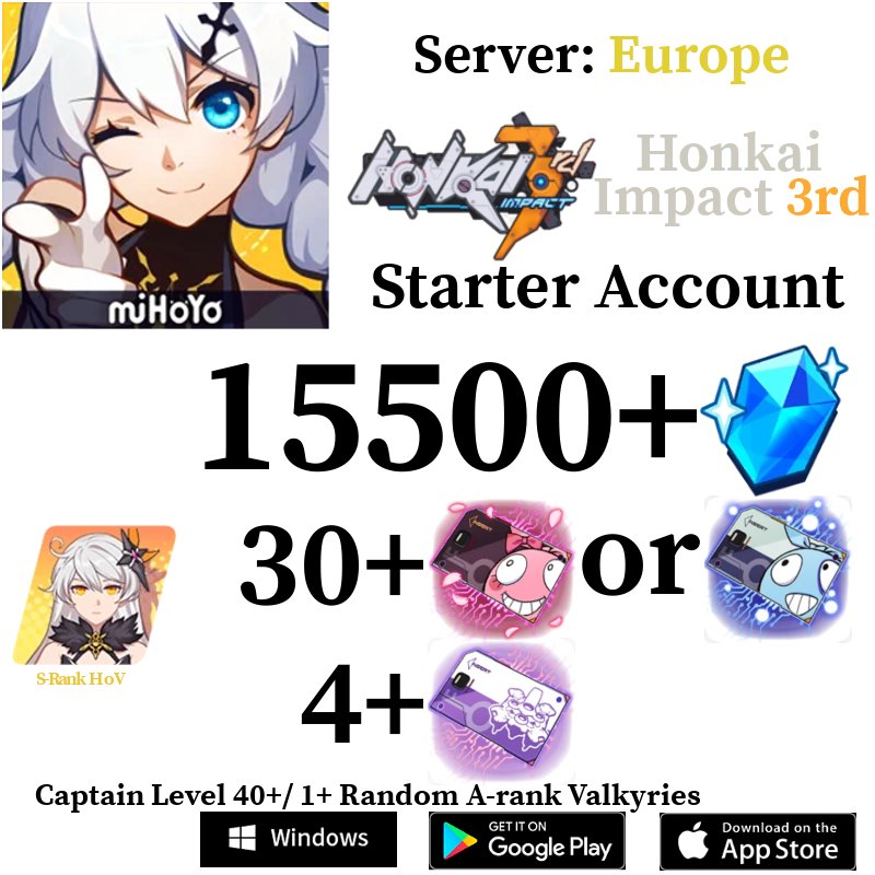 [EUROPE/EN] [INSTANT] 15500+ Crystals | Honkai Impact Houkai 3rd Reroll Account - Skye1204 Gaming Shop