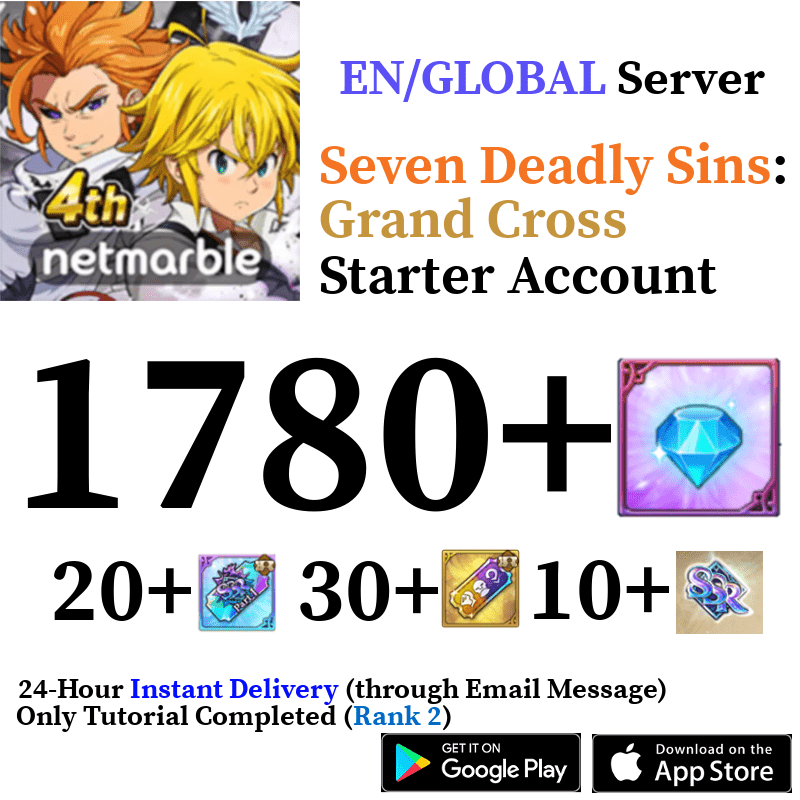 [GLOBAL] [INSTANT] 1780+ Diamonds Seven Deadly Sins 7DS Grand Cross Starter Reroll Account - Skye1204 Gaming Shop