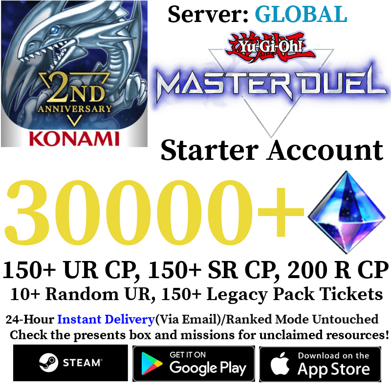 [GLOBAL] [INSTANT] 30000+ Gems Yu-Gi-Oh! Master Duel Starter Reroll Account - Skye1204 Gaming Shop