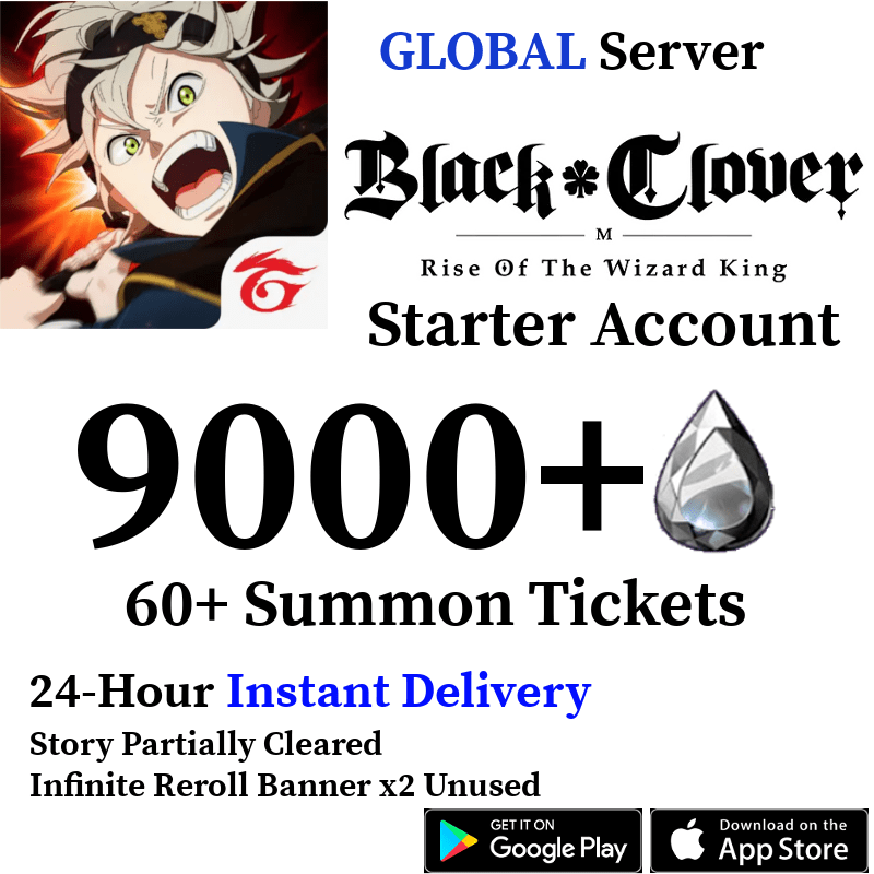 [GLOBAL] [INSTANT] (BUY 2 GET 3) 9000+ Crystals, 60+ Summon Tickets | Black Clover M Rise of the Wizard King Reroll Account - Skye1204 Gaming Shop