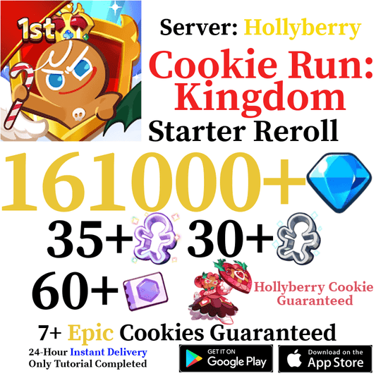 [GLOBAL/Hollyberry] 161,000+ Gems Hollyberry Cookie Run: Kingdom Starter Reroll - Skye1204 Gaming Shop