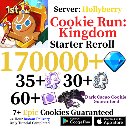 [GLOBAL/Hollyberry] 184,000+ Gems Dark Cacao Cookie Run: Kingdom Starter Reroll - Skye1204 Gaming Shop