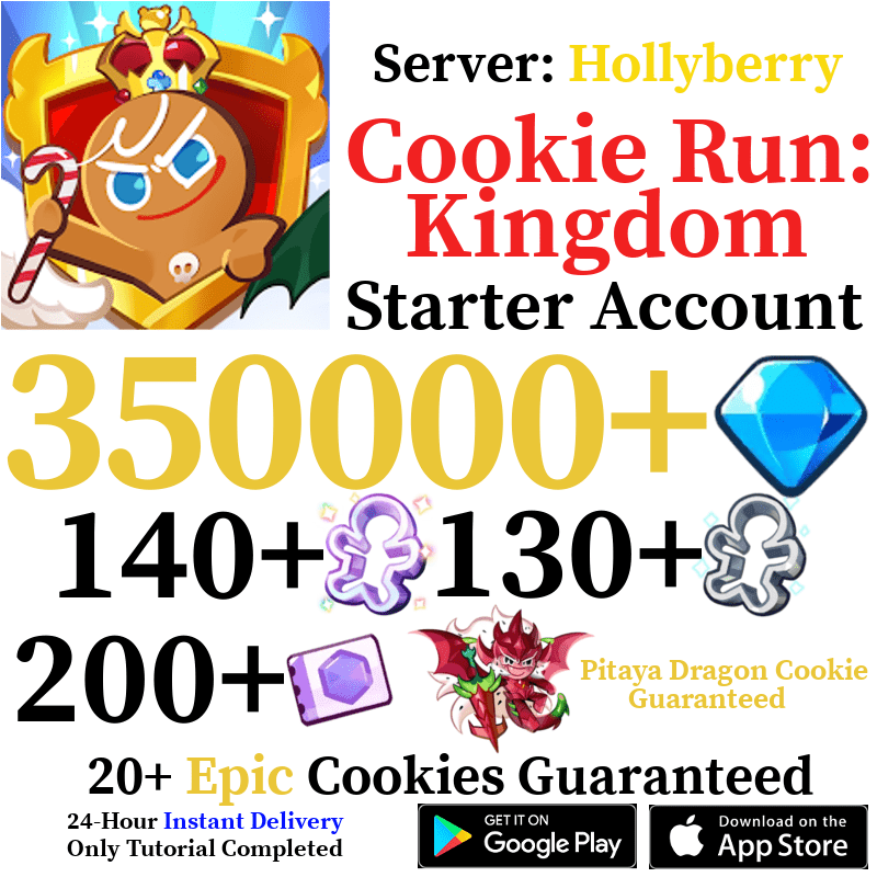 [GLOBAL/Hollyberry][INSTANT] 350,000+ Gems + Pitaya Dragon Cookie | Cookie Run: Kingdom Starter Reroll Account - Skye1204 Gaming Shop