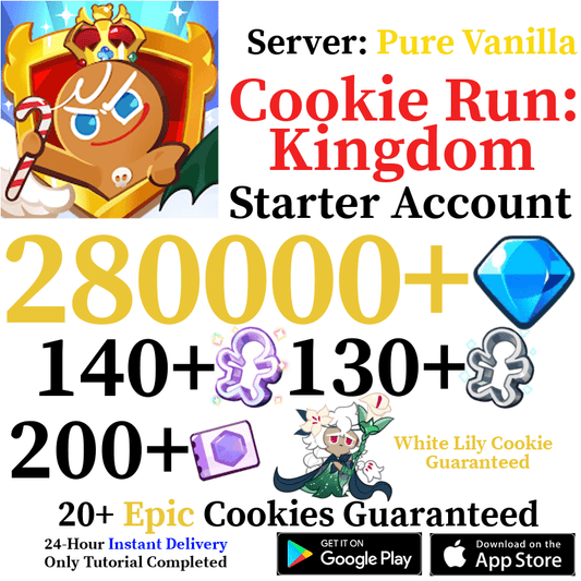 [GLOBAL/Pure Vanilla][INSTANT] 280,000+ Gems + White Lily Cookie | Cookie Run: Kingdom Starter Reroll Account - Skye1204 Gaming Shop