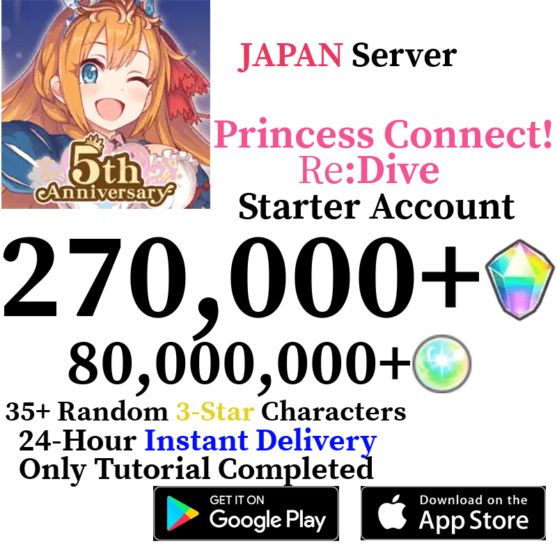 [JP] [INSTANT] 270,000+ Gems | Princess Connect Re:Dive Starter Reroll Account - Skye1204 Gaming Shop