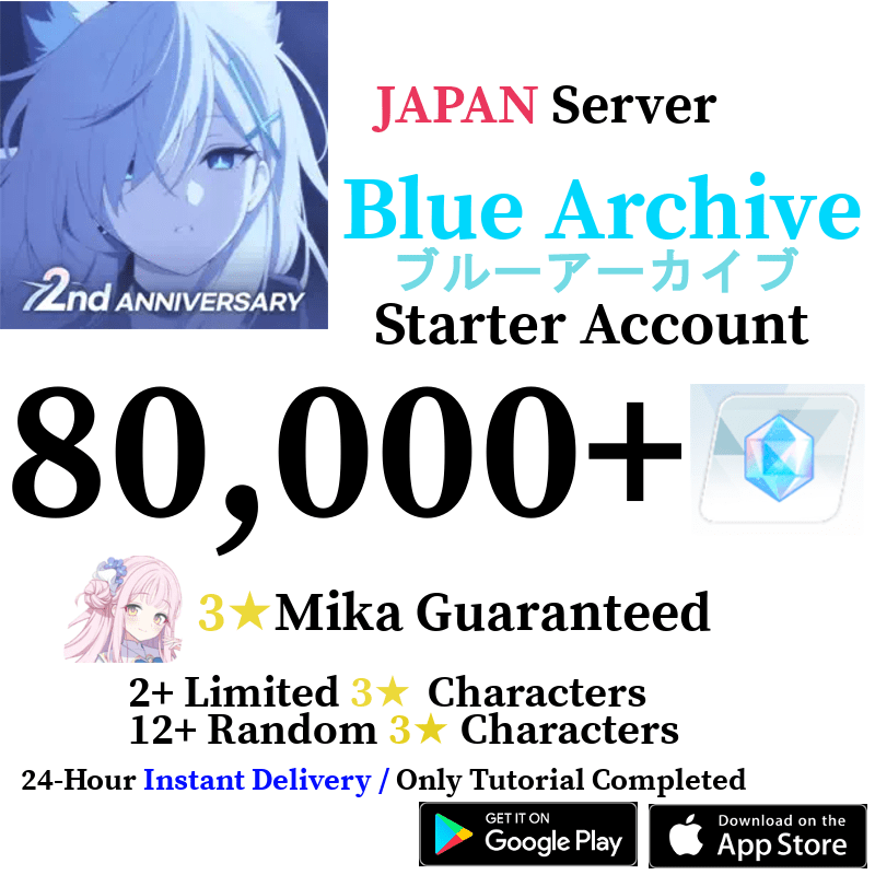 [JP] [INSTANT] 80000+ Gems + Mika + 14+ 3⭐ | Blue Archive Starter Reroll Account - Skye1204 Gaming Shop