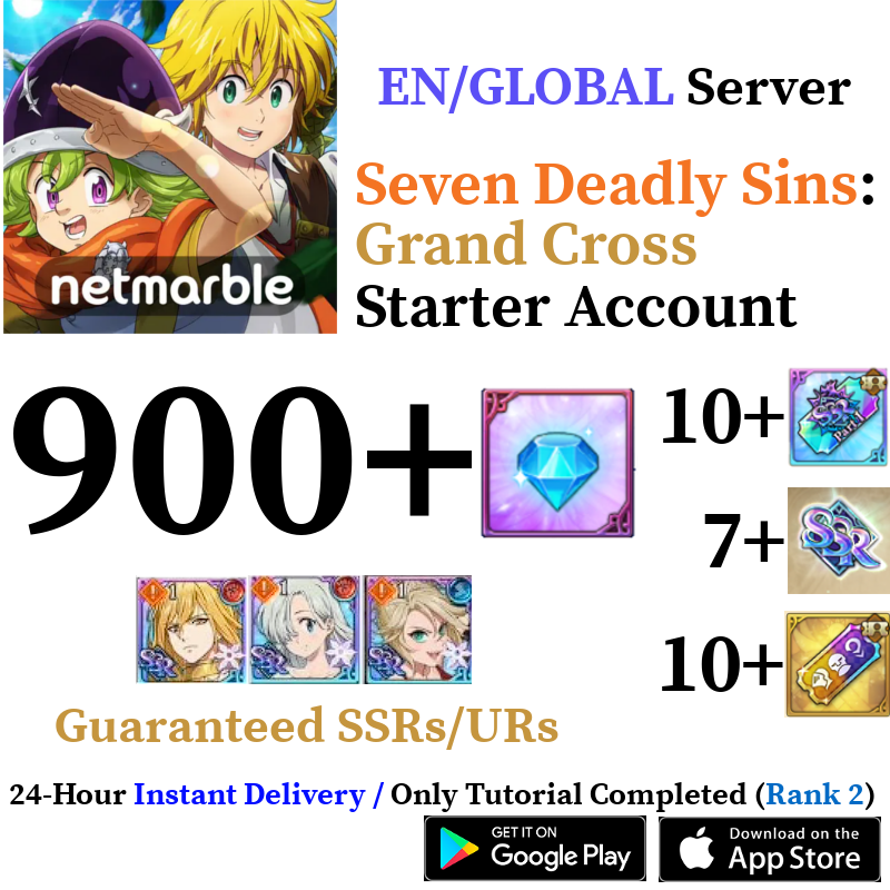 [GLOBAL] [INSTANT] 900+ Diamonds Seven Deadly Sins 7DS Grand Cross Starter Reroll Account
