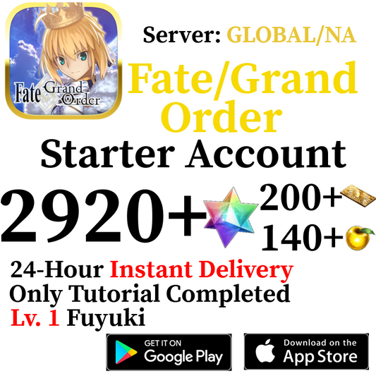 [ENGLISH/GLOBAL/NA][INSTANT] 2920+ SQ Fate Grand Order FGO Lv. 1 Starter Reroll Account