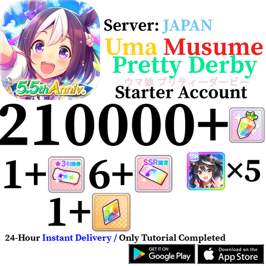 [JP] [INSTANT] 210000+ Gems + X5 Kitasan Black SSR Uma Musume Pretty Derby Starter Account
