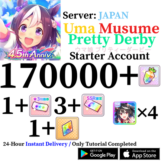 [JP] [INSTANT] 170000 Gems + X4 Kitasan Black Card Uma Musume Pretty Derby Starter Account