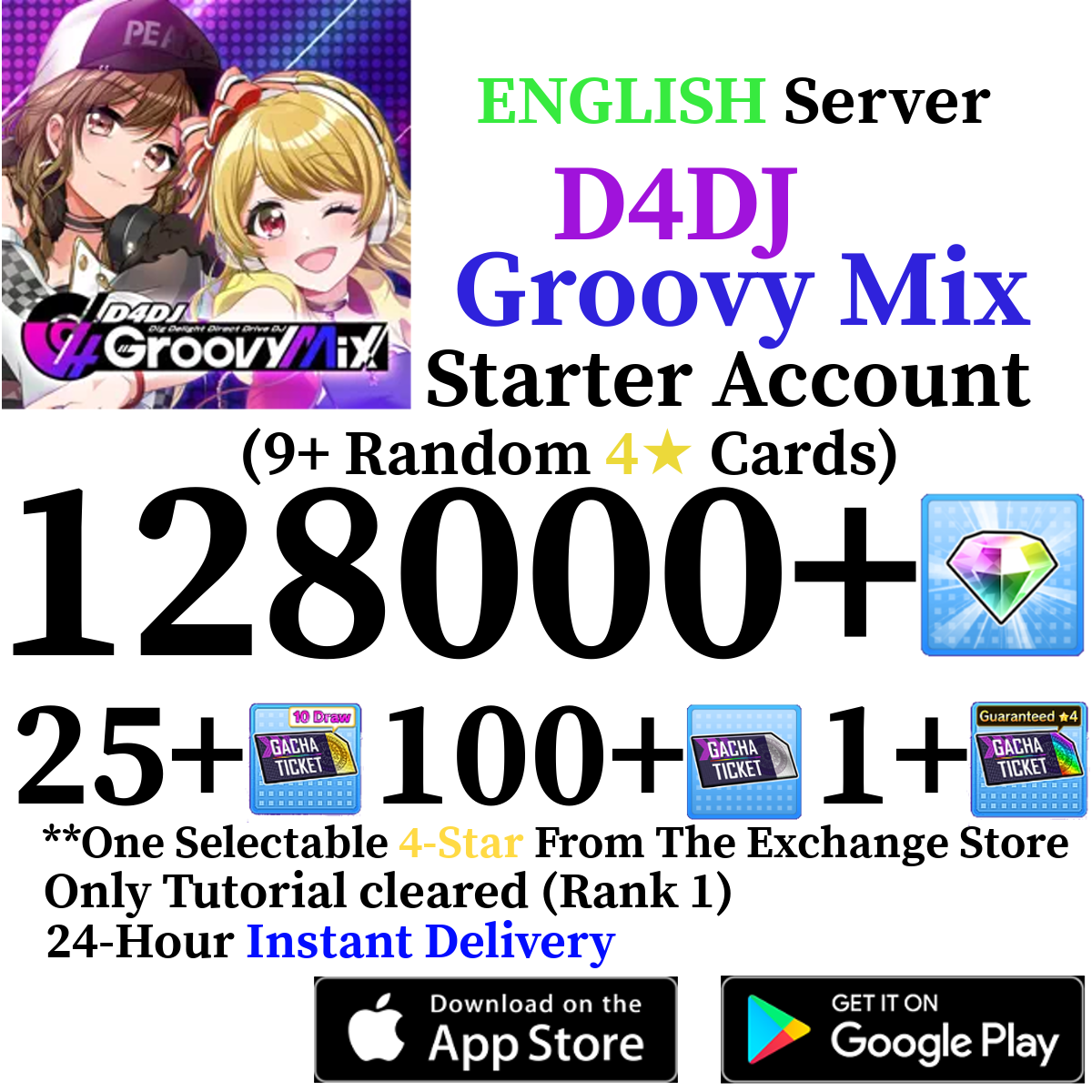 [EN] [INSTANT] 100000 - 128000+ Gems + 4* | D4DJ Groovy Mix Starter Reroll Account