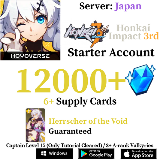 [JP][INSTANT] 12000+ Crystals Honkai Impact 3 Houkai Reroll Starter Account