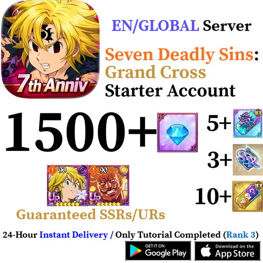 [GLOBAL] [INSTANT] 600-1500+ Diamonds Seven Deadly Sins 7DS Grand Cross Starter Reroll Account
