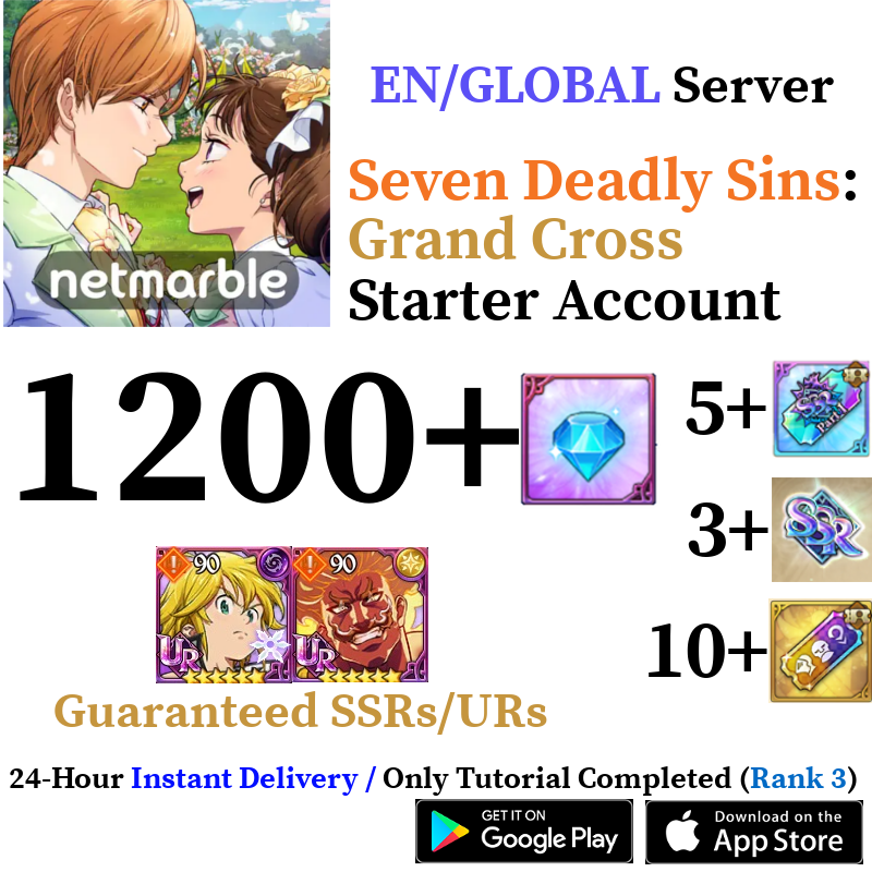 [GLOBAL] [INSTANT] 1200+ Diamonds Seven Deadly Sins 7DS Grand Cross Starter Reroll Account