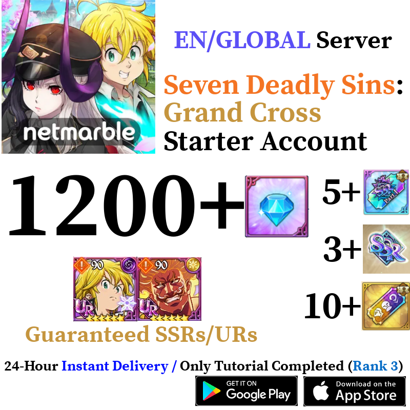 [GLOBAL] [INSTANT] 1200+ Diamonds Seven Deadly Sins 7DS Grand Cross Starter Reroll Account