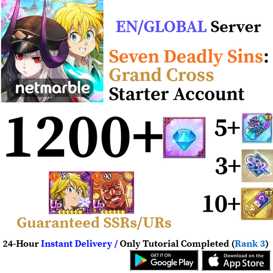 [GLOBAL] [INSTANT] 1200+ Diamonds Seven Deadly Sins 7DS Grand Cross Starter Reroll Account