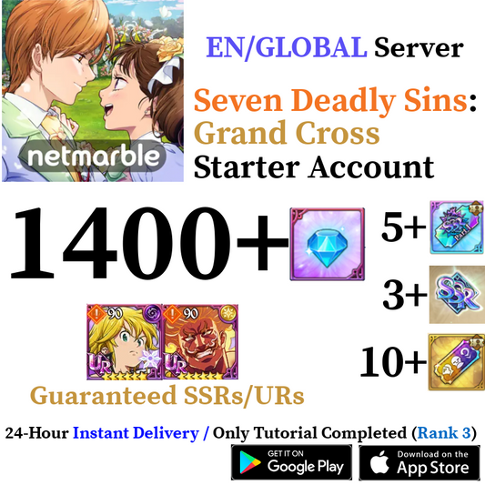 [GLOBAL] [INSTANT] 600-1400+ Diamonds Seven Deadly Sins 7DS Grand Cross Starter Reroll Account
