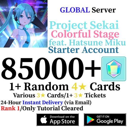 [GLOBAL] [INSTANT] 85000+ Gems, 1+ 4⭐ Project Sekai Colorful Stage ft. Hatsune Miku PJSekai Reroll Account
