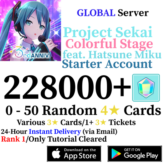 [GLOBAL] [INSTANT] 50,000-228,000+ Gems 2+ 4* Project Sekai Colorful Stage ft. Hatsune Miku PJSekai Reroll Account