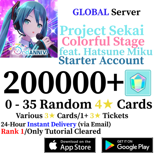[GLOBAL] [INSTANT] 50,000-200,000+ Gems 2+ 4* Project Sekai Colorful Stage ft. Hatsune Miku PJSekai Reroll Account