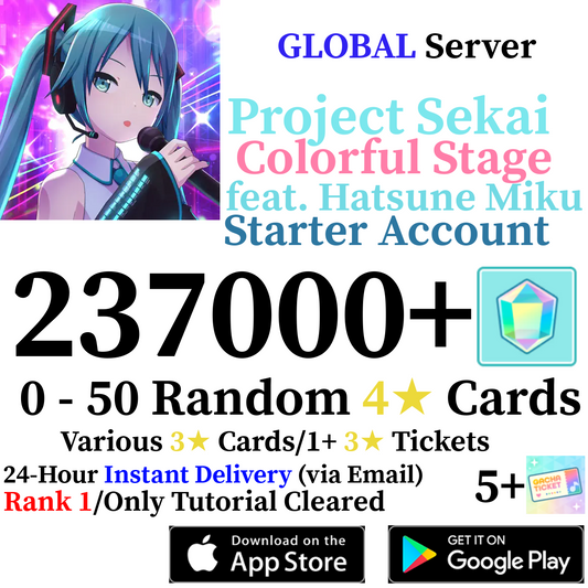 [GLOBAL] [INSTANT] 50,000-237,000+ Gems 2+ 4* Project Sekai Colorful Stage ft. Hatsune Miku PJSekai Reroll Account