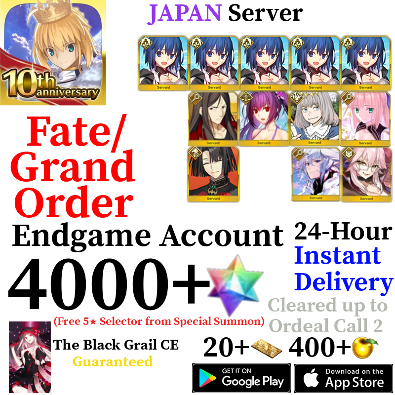 [JP] [INSTANT] NP5 C.I.E.L Ciel + Castoria + Vitch + Oberon + Skadi Summer + 4000+ SQ Fate Grand Order FGO Quartz Account