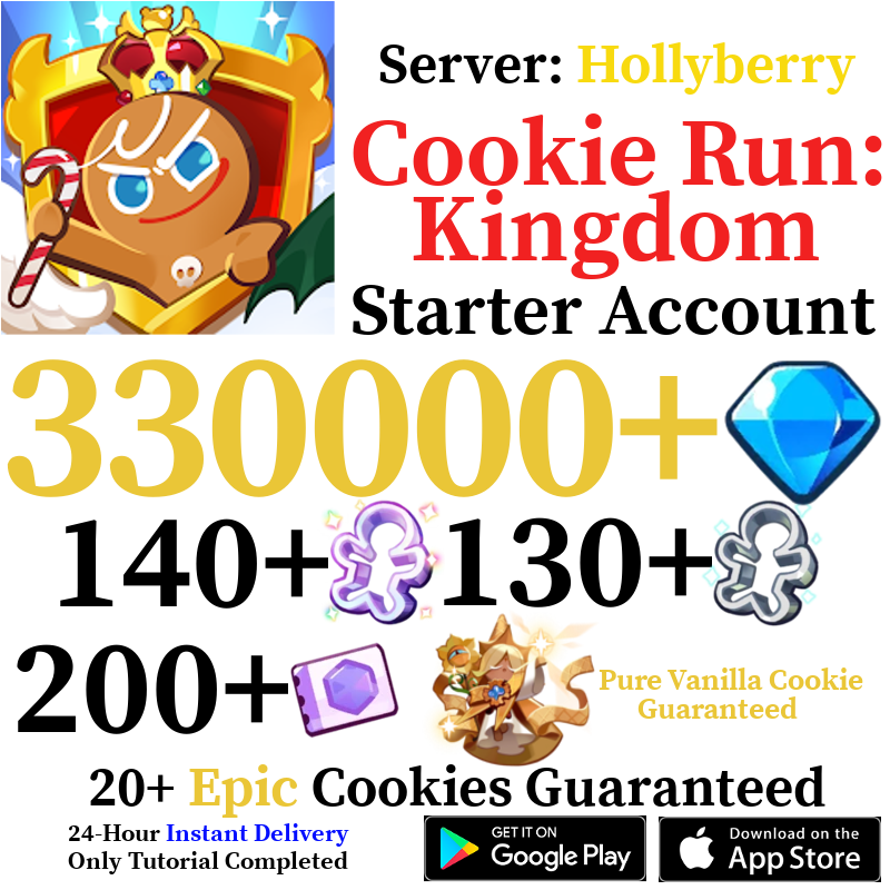 [GLOBAL/Hollyberry] 330,000+ Gems + Pure Vanilla Cookie | Cookie Run: Kingdom Starter Reroll Account