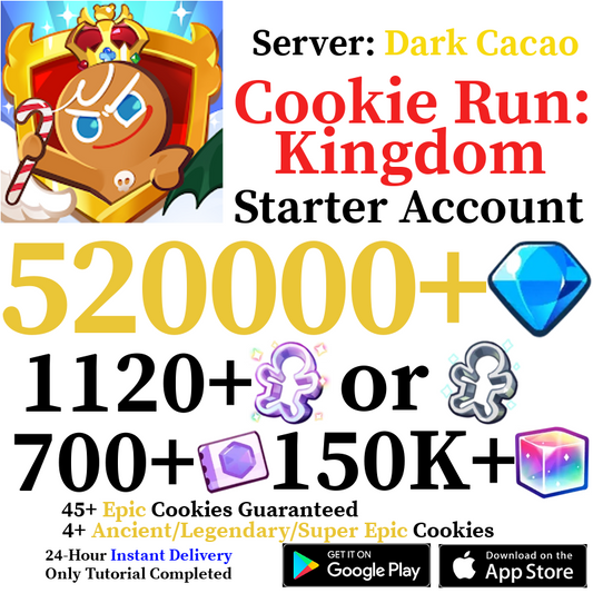 [GLOBAL/Dark Cacao] [INSTANT] 360000-520000+ Gems | Cookie Run: Kingdom Starter Reroll Account