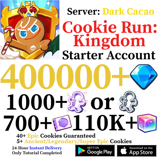 [GLOBAL/Dark Cacao] [INSTANT] 360000-400000+ Gems | Cookie Run: Kingdom Starter Reroll Account