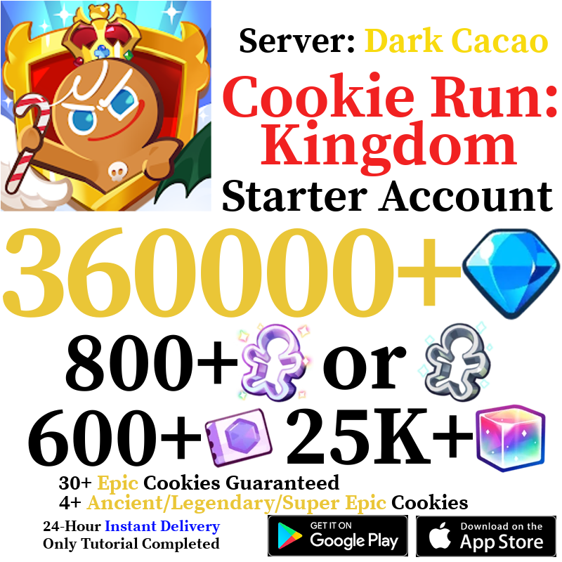 [GLOBAL/Dark Cacao] [INSTANT] 360,000+ Gems | Cookie Run: Kingdom Starter Reroll Account