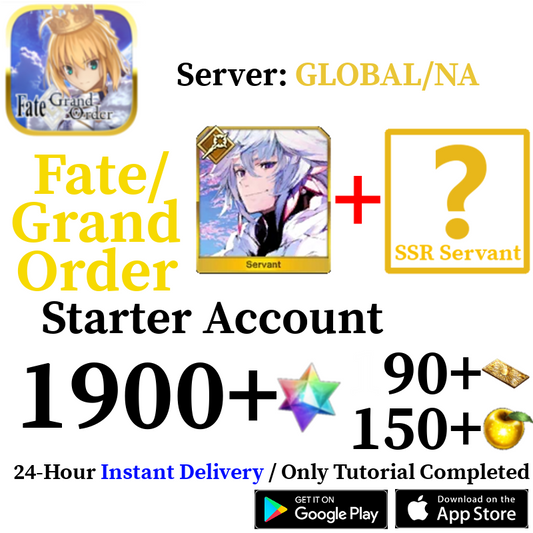 [ENGLISH/GLOBAL/NA][INSTANT] Merlin + 1900+ SQ Fate Grand Order FGO Lv. 1 Starter Reroll Account
