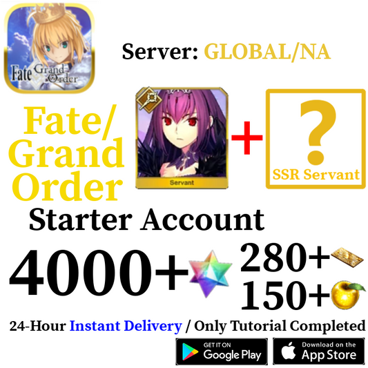 [ENGLISH/GLOBAL/NA][INSTANT] Skadi + Random 5⭐ + 4000+ SQ Fate Grand Order FGO Lv. 1 Starter Reroll Account