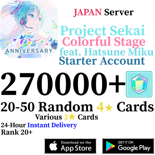 [JP] [INSTANT] 200000-270000+ Gems Project Sekai Colorful Stage ft Hatsune Miku PJSekai Reroll Account