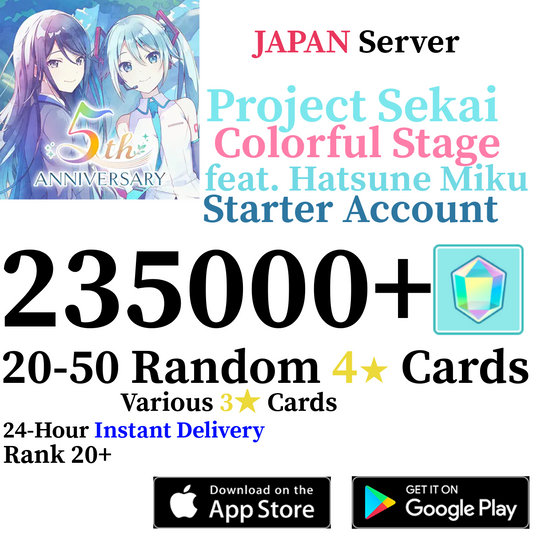 [JP] [INSTANT] 200000-235000+ Gems Project Sekai Colorful Stage ft Hatsune Miku PJSekai Reroll Account