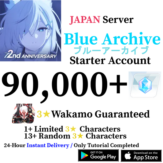 [JP] [INSTANT] 90000+ Gems + Wakamo + 14+ 3⭐ | Blue Archive Starter Reroll Account