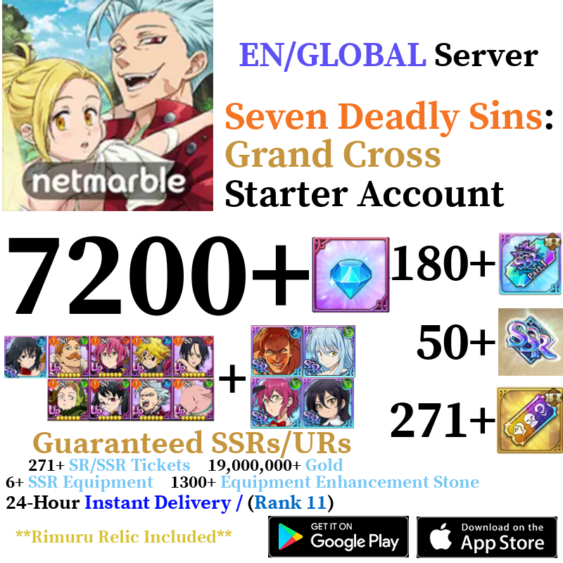 [GLOBAL] [INSTANT] Demon Lord Rimuru + 7200+ Diamonds Seven Deadly Sins 7DS Grand Cross Starter Reroll Account