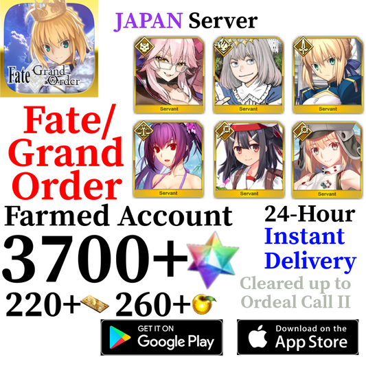 [JP] [INSTANT] Oberon + Skadi Ruler + Castoria + Vitch + Saber + Miyu 3700+ SQ Fate Grand Order FGO Quartz Account