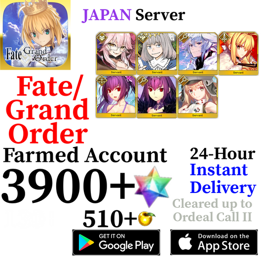 [JP] [INSTANT] Lord Logres + Oberon + Skadi Ruler + Castoria + Vitch 3900+ SQ Fate Grand Order FGO Quartz Account