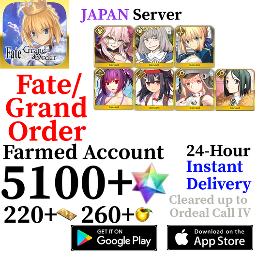 [JP] [INSTANT] Oberon + Skadi Ruler + Castoria + Vitch + Saber + Waver + Miyu 5100+ SQ Fate Grand Order FGO Quartz Account
