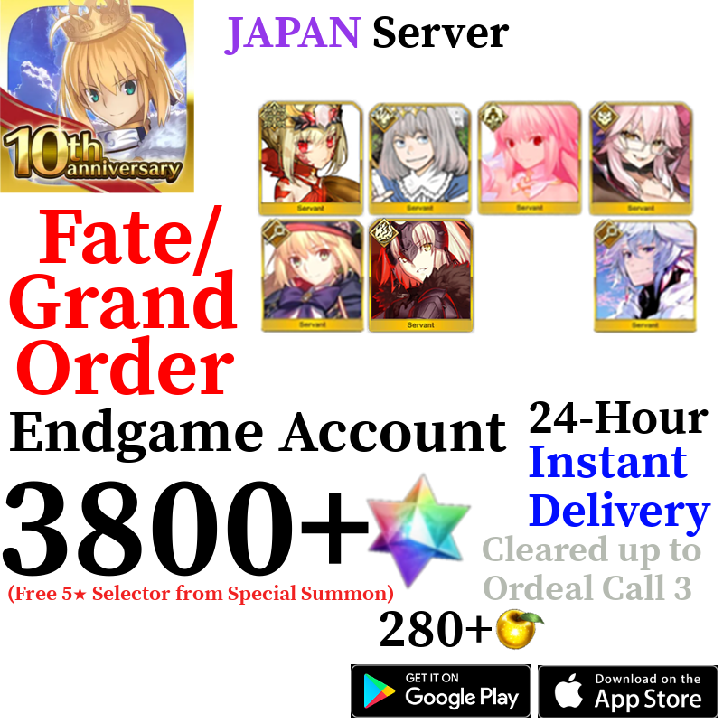 [JP] [INSTANT] Sodom's Beast/Draco + Jeanne Alter + Arcueid + Oberon + Castoria + 3800+ SQ Fate Grand Order FGO Quartz Account