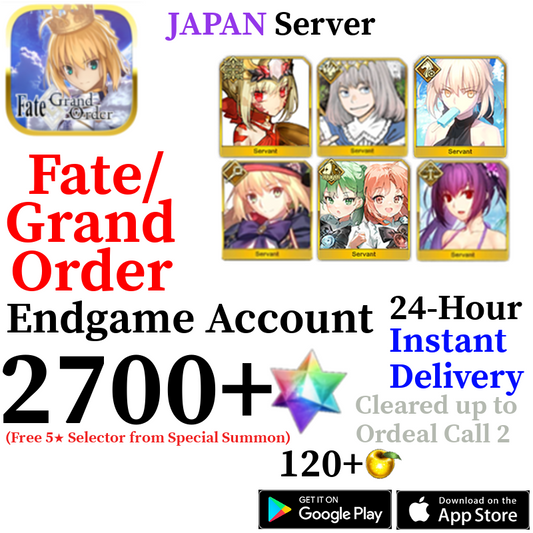 [JP] [INSTANT] Sodom's Beast/Draco + Azumi no Isora + Artoria Alter Rider + Oberon + Castoria + Skadi + 2700+ SQ Fate Grand Order FGO Quartz Account