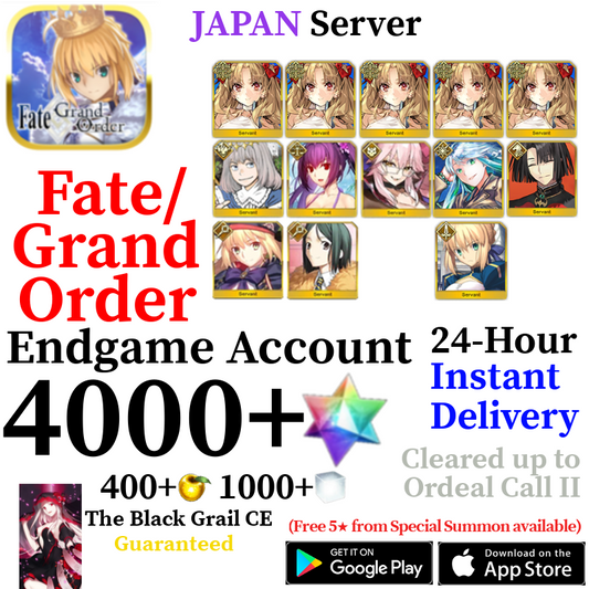 [JP] [INSTANT] NP5 Space Ereshkigal + Castoria + Skadi + Oberon + Vitch + Kukulkan 4000+ SQ Fate Grand Order FGO Quartz Endgame Reroll Starter Account
