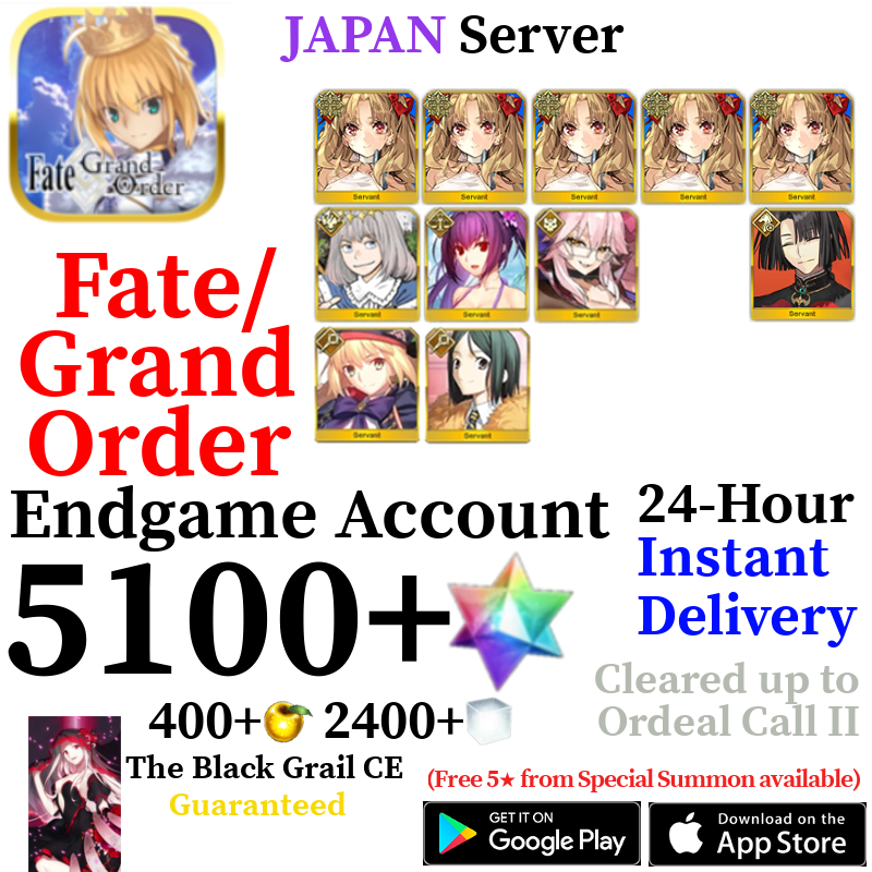 [JP] [INSTANT] NP5 Space Ereshkigal + Castoria + Skadi + Oberon + Vitch + 5100+ SQ Fate Grand Order FGO Quartz Endgame Reroll Starter Account