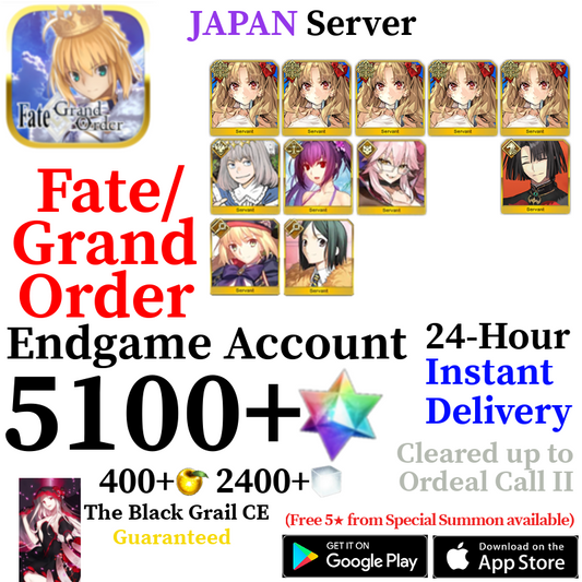 [JP] [INSTANT] NP5 Space Ereshkigal + Castoria + Skadi + Oberon + Vitch + 5100+ SQ Fate Grand Order FGO Quartz Endgame Reroll Starter Account
