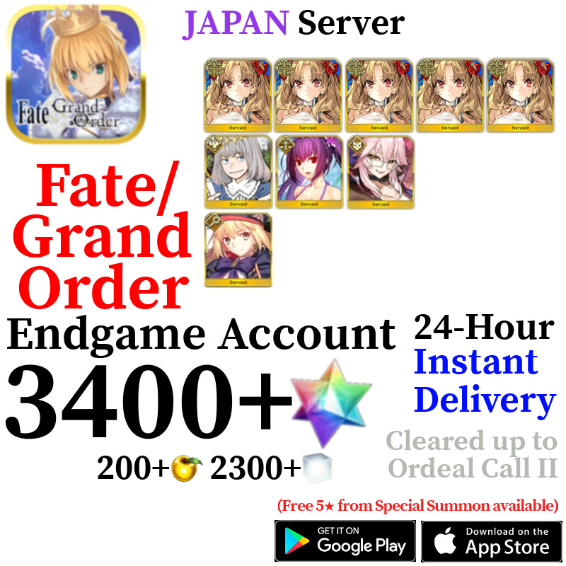[JP] [INSTANT] NP5 Space Ereshkigal + Castoria + Skadi + Oberon + Vitch + 3400+ SQ Fate Grand Order FGO Quartz Endgame Reroll Starter Account